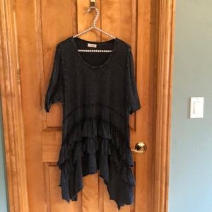 Krista Larson short sleeve ruffle top faded black one size